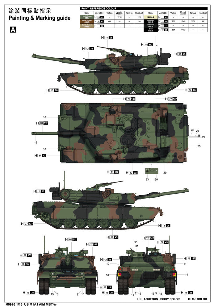 00926 1/16 US M1A1 AIM MBT with Australian Decals Plastic Model Kit