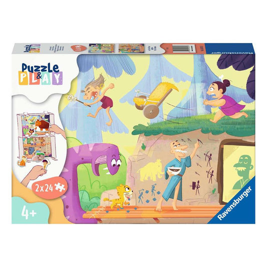 2x24pc Prehistoric People Jigsaw Puzzle